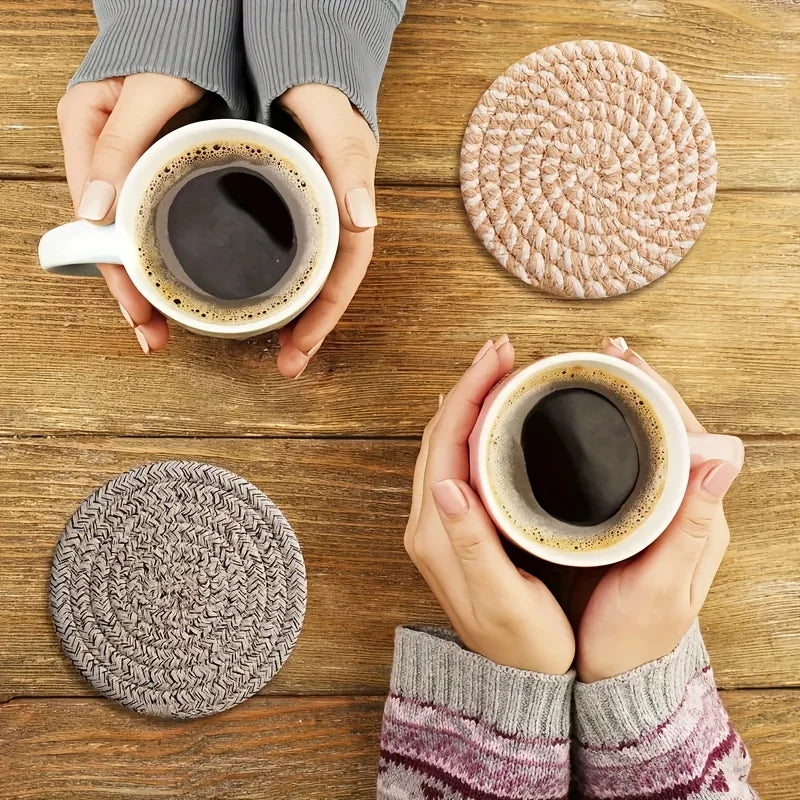 4pcs Absorbent Drink Coasters, Minimalist Cotton Fabric Coasters with Non-Woven Lining for Coffee Table Home Decor
