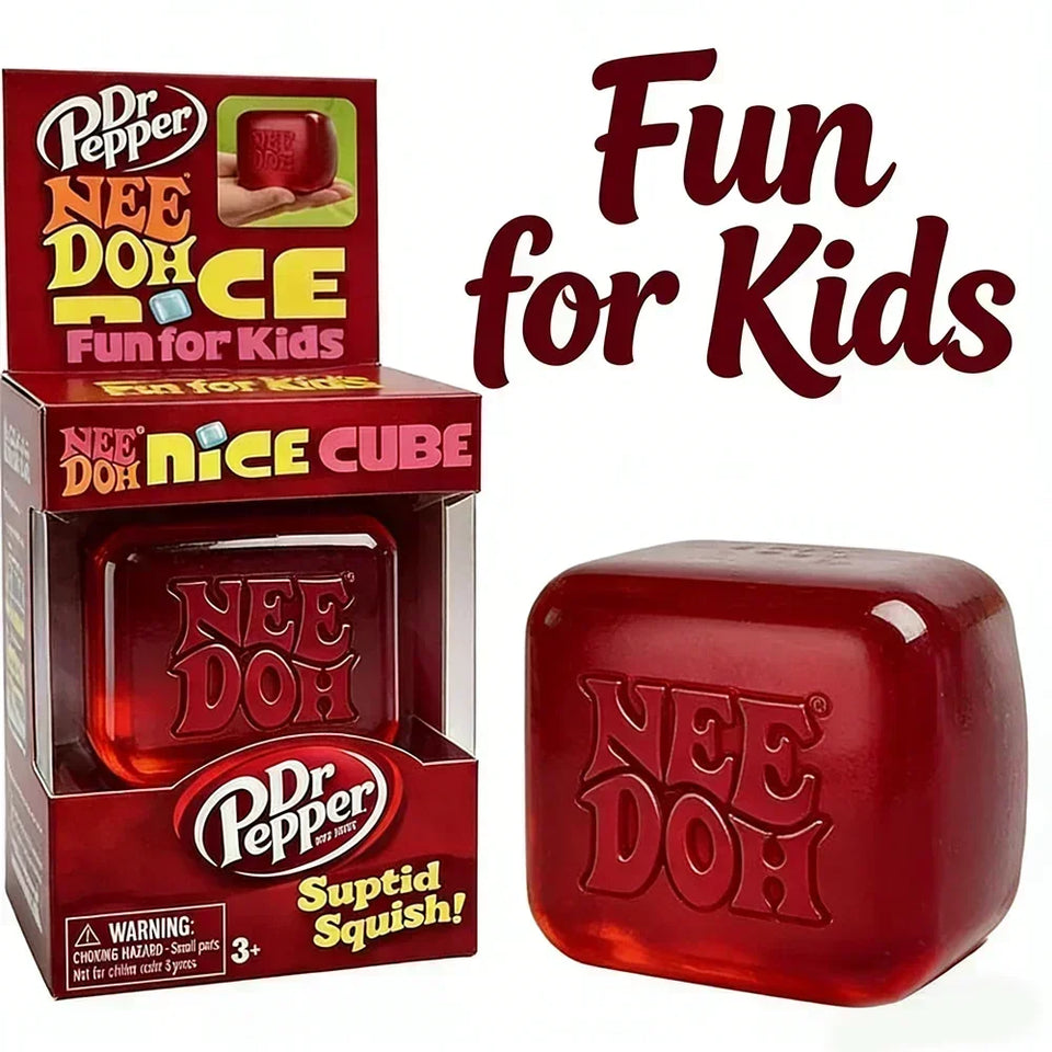 =# Dr Pepper x NeeDoh Nice Cube Squishy Stress Relief Toy, Soft Squeeze Fidget Cube for Kids Adults Anxiety Relief Sensory Toy