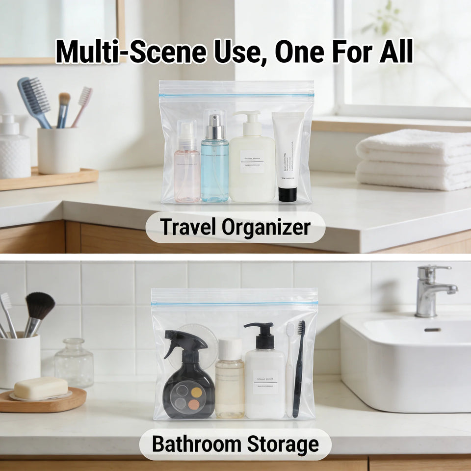 3 Size Reusable Storage Bags Transparent Leak Proof Freezer Bags Airtight Seal for Food Fruit Veggie Storage