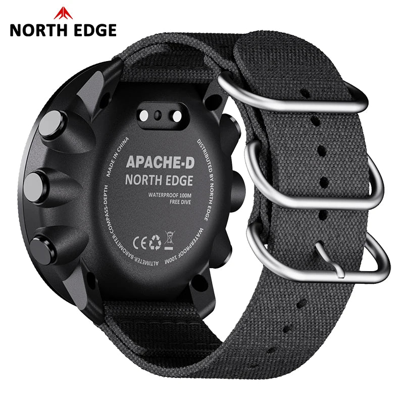 NORTH EDG APACHE-D Men's Digital Free Dive Watch Outdoor Sport Watches Altitude Barometer Compass World Time Waterproof 100M