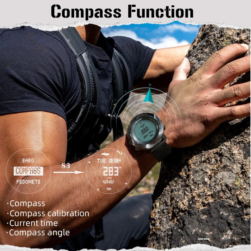 NORTH EDG APACHE-D Men's Digital Free Dive Watch Outdoor Sport Watches Altitude Barometer Compass World Time Waterproof 100M