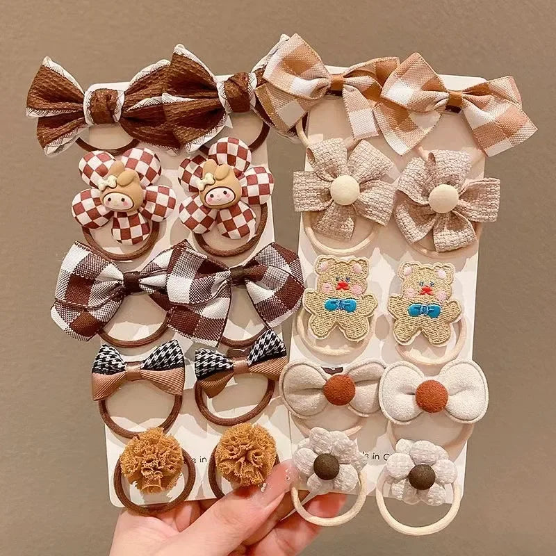 10PCS/Set Milk Coffee Girl Hair Ropes Cute Rabbit Bow Baby Princess Ponytail Rubber Bands Hair Accessory for Girl