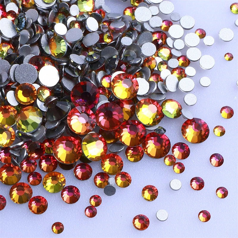 1440Pcs Mix Size Glass Flatback Rhinestone Glitter Crystal AB Round Diamond Non Hotfix Glue On Stone for DIY Nail Art Decoration