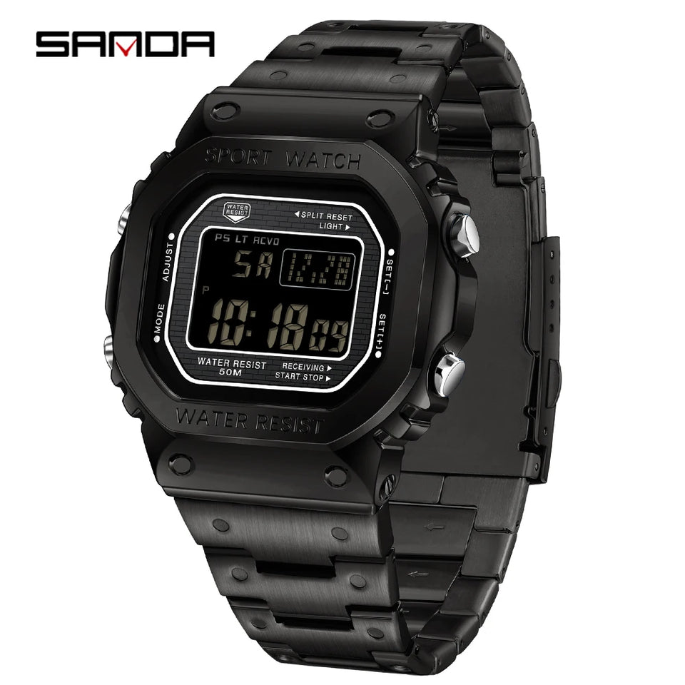SANDA 2162 Men's Electronic Digital Watch Countdown LED Electronic Night Light Sports Waterproof Men's Electronic Watch
