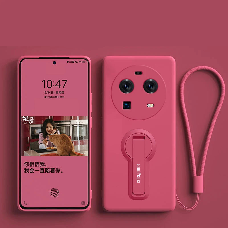 Silicone Phone Case for OPPO Find X6 X9 X8 X7 X5 X3 Pro Ultra Case Soft Back Cover With Holder Bracket Screen Protector