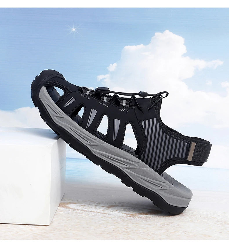 Summer Men's Sandals Beach Shoes Handmade Breathable Design Wading Casual Beach Shoes Lightweight Soft Bottom Outdoor Sandals