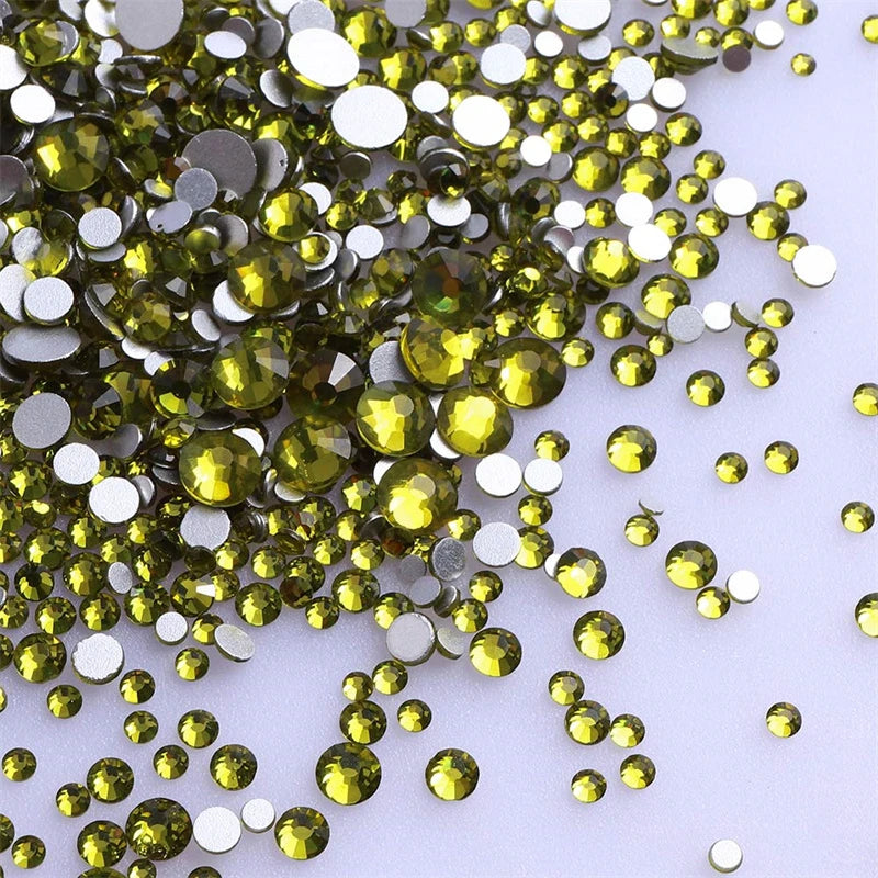 1440Pcs Mix Size Glass Flatback Rhinestone Glitter Crystal AB Round Diamond Non Hotfix Glue On Stone for DIY Nail Art Decoration
