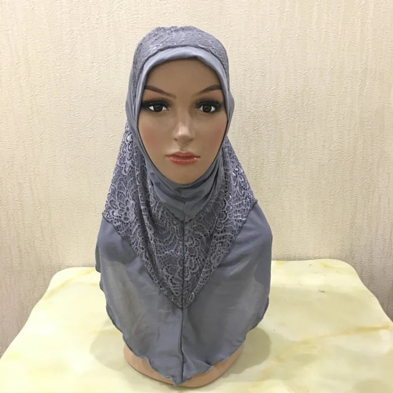New Arrivals 70*60CM Women Crystal Hemp Turban Hats Lace Splicing Muslim Head Wrap Fashion Scarves Hijab For Lady
