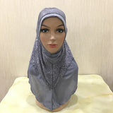 New Arrivals 70*60CM Women Crystal Hemp Turban Hats Lace Splicing Muslim Head Wrap Fashion Scarves Hijab For Lady