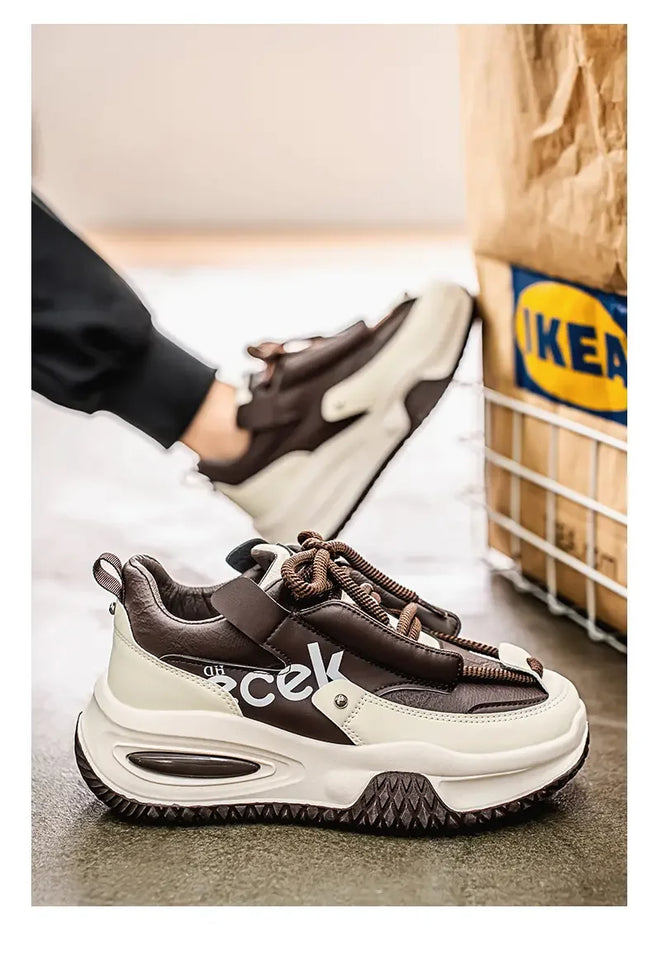 Chunky Sneaker Plus Size 45 46 47 48 Men Designer Sport Shoes Fashion Casual Leather Fabric Height Increased Flat Platform Shoes