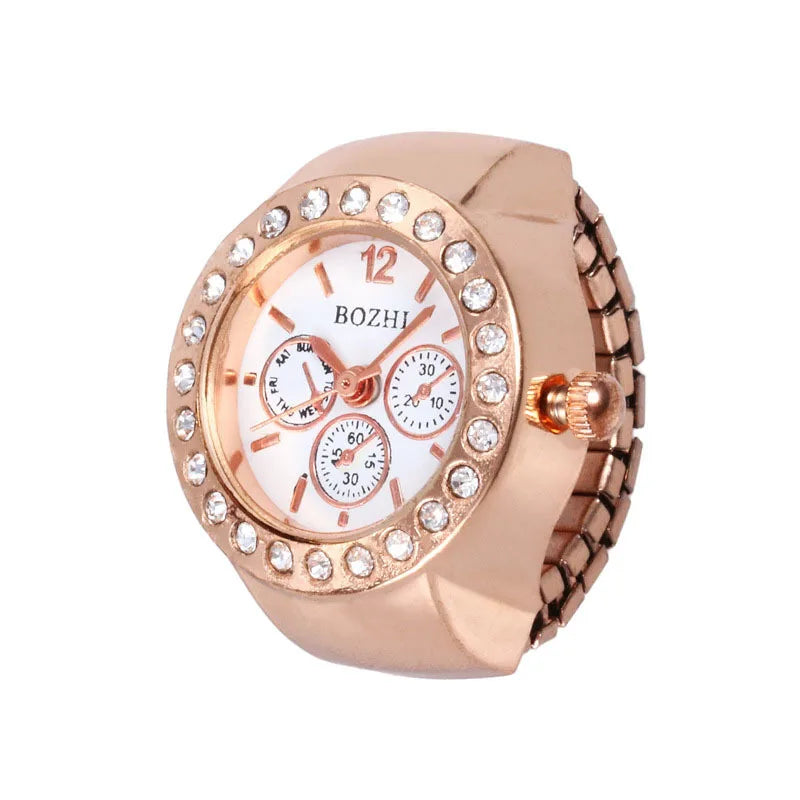 Rhinestone Mini Unisex Fashion Finger Watch Retro Roman Quartz Watch Rings for Women Men Elastic Strap Alloy Watches Jewelry