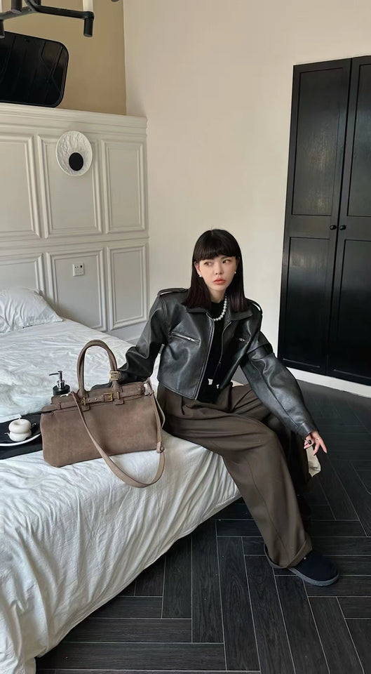 Winter Matte Coffee Camel Grey Large Tote Russian Style Real Suede Cow Leather Women Handbag Nubuck Commuter Office Shoulder Bag