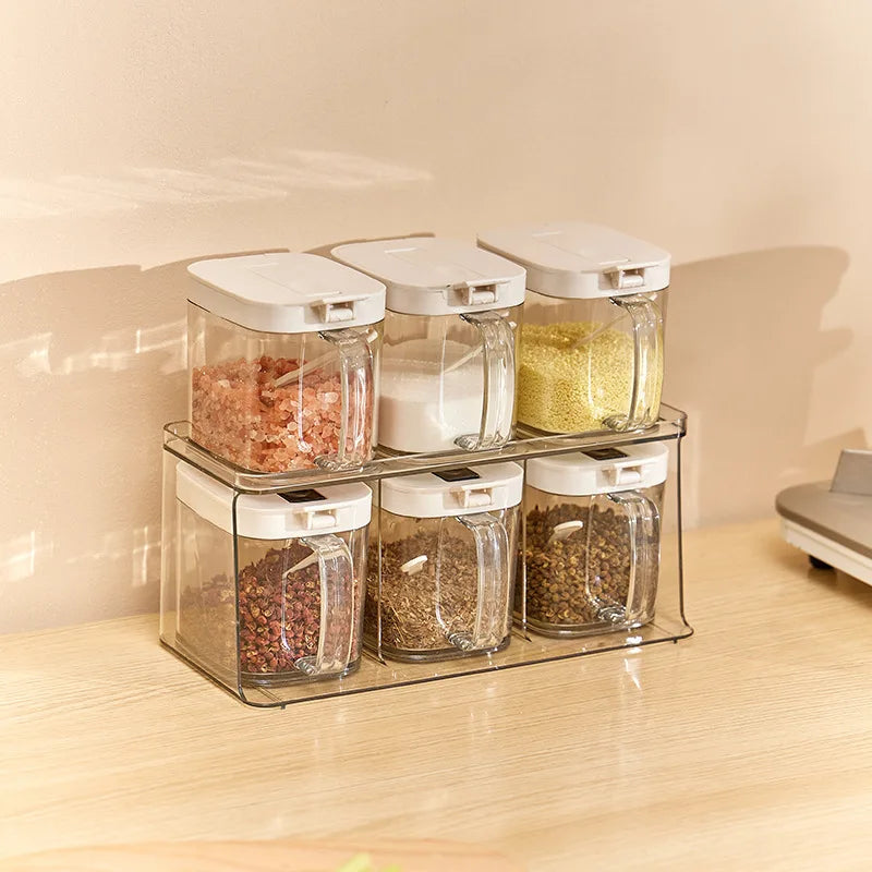 Condiments Container Seasoning Jars, Kitchen Spicy Jars with Lids and Spoons, Tea Coffee Sugar Canisters Glass Spice Box