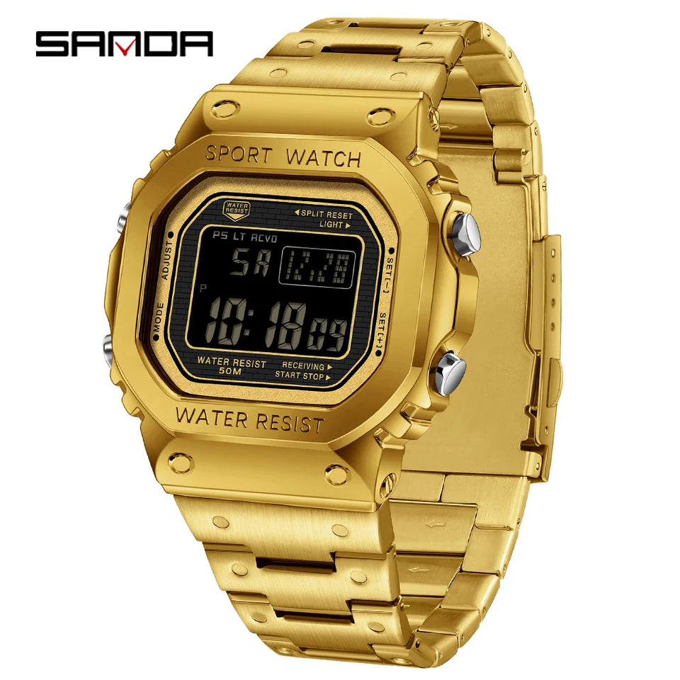 SANDA 2162 Men's Electronic Digital Watch Countdown LED Electronic Night Light Sports Waterproof Men's Electronic Watch