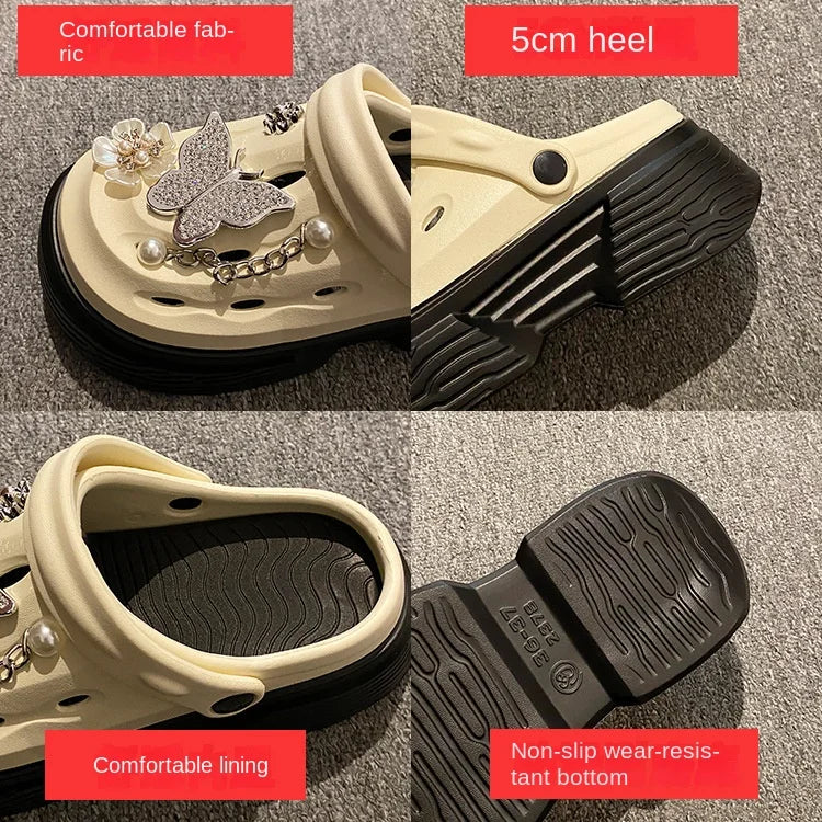Fashion Beach Garden Shoes DIY Women's Hole Shoes 8cm Sandal Slippers Cartoon Accessories Hole Slippers Shoes for Students Girls