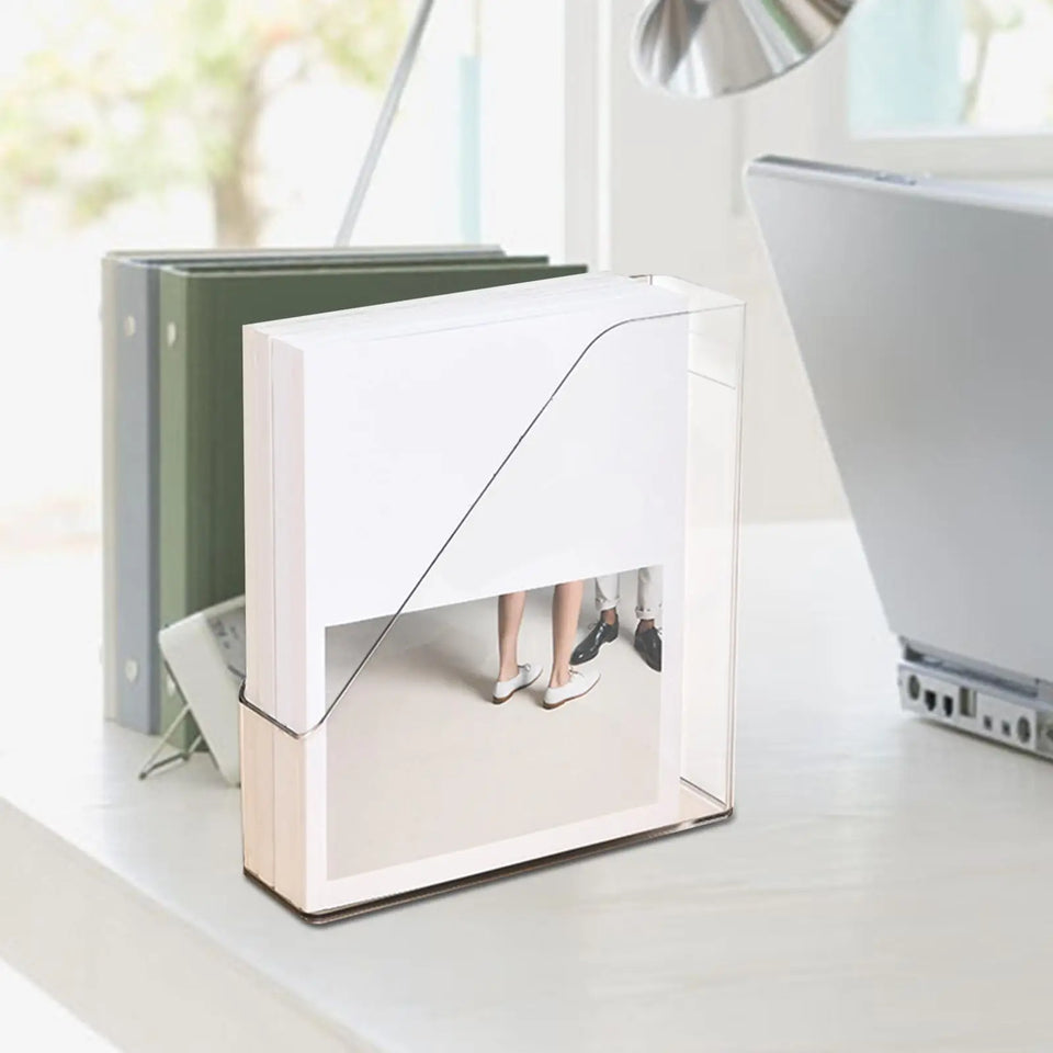 Clear Pet Magazine Holder Desk Organizer 25x8x27cm Portable with Handle Folder Rack for Notebooks, Binders