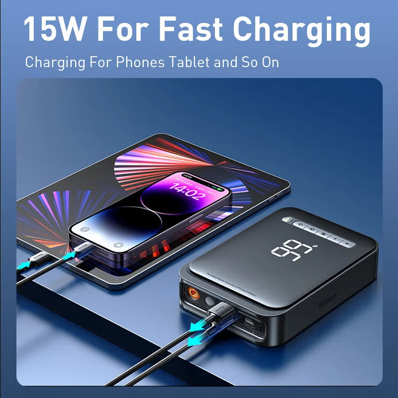 Baseus 2 In 1 Car Air Pump 8000mAh Power Bank Portable Air Compressor with LCD Digital Display Car Tire Inflator Pump