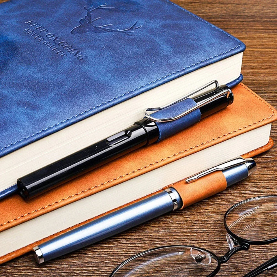 A5 Notebook Student Planning Efficiency Book Business Office Work Conference Notepad 360 Pages 100GSM Font Leather Cover