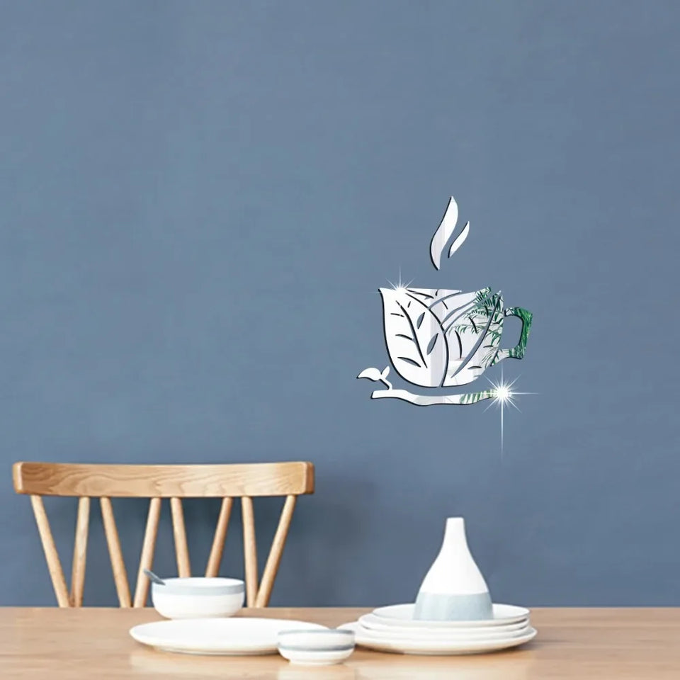 New Creative Acrylic Mirror Coffee Cup Wall Paste Living Room Bedroom Background Wall Decoration Self-adhesive Mirror