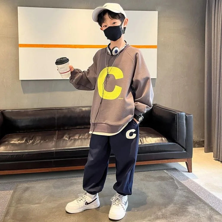 Print Sweatshirt Set Children's Boy's Clothing Boys Kids Clothes Elementary Student Men's Sets 8 10 Year Old Winter Top Bottom