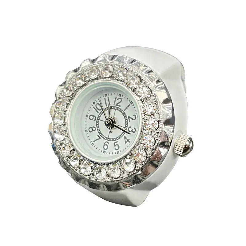 Rhinestone Mini Unisex Fashion Finger Watch Retro Roman Quartz Watch Rings for Women Men Elastic Strap Alloy Watches Jewelry
