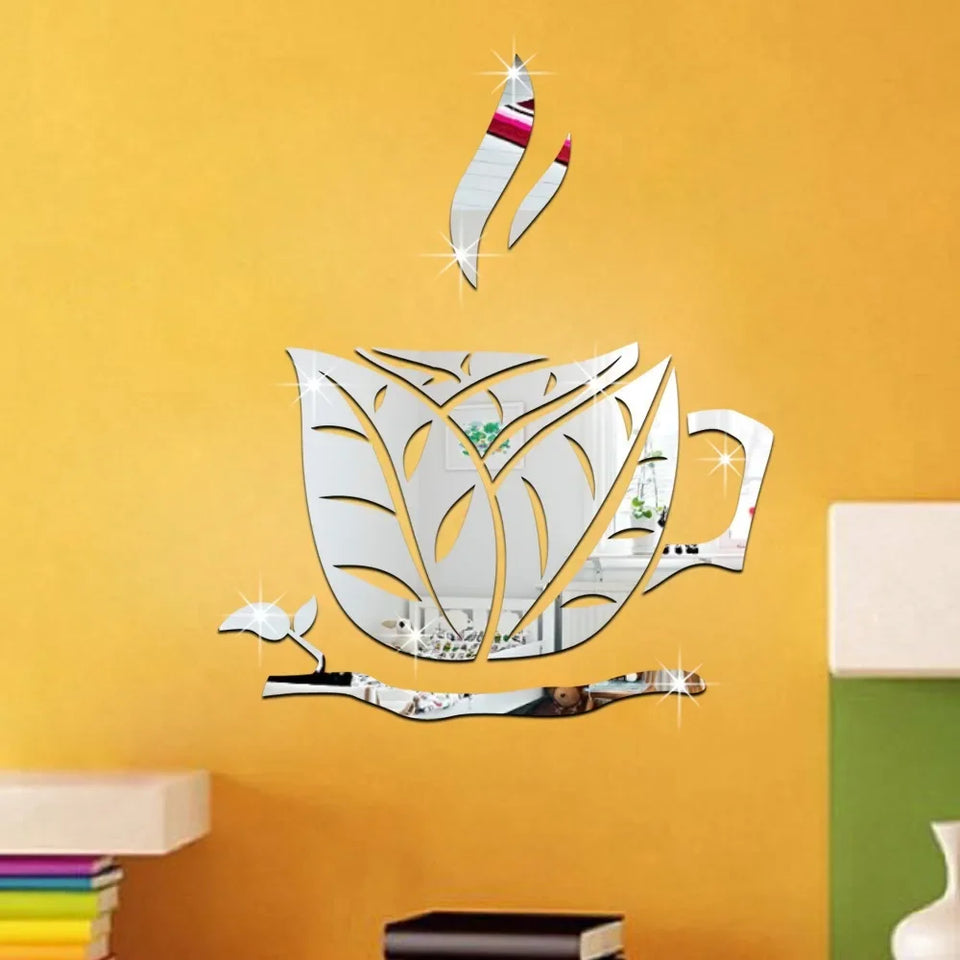 New Creative Acrylic Mirror Coffee Cup Wall Paste Living Room Bedroom Background Wall Decoration Self-adhesive Mirror