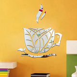 New Creative Acrylic Mirror Coffee Cup Wall Paste Living Room Bedroom Background Wall Decoration Self-adhesive Mirror