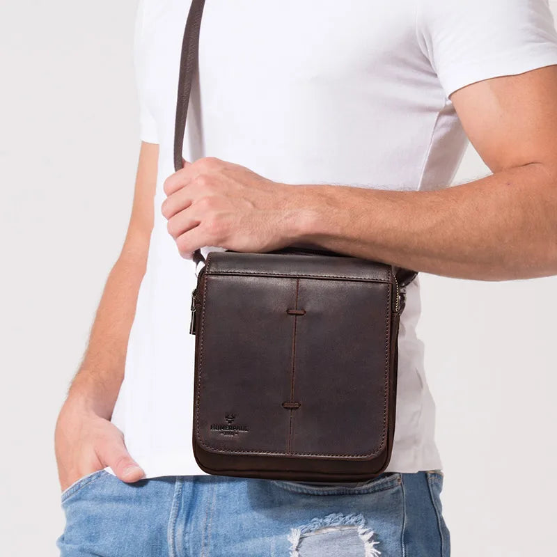 Fashion Crazy Horse Leather Men's Messenger Bag Flap Large Capacity Crossbody Bag Top Quality Shoulder Bag Sling Bag Tote