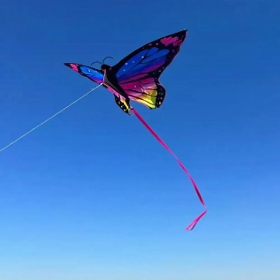 1.45m Colorful Butterfly Kite for Kids Easy to Fly Steering Flying Kites with Long Tail Outdoor Toys Perfect for Family Fun