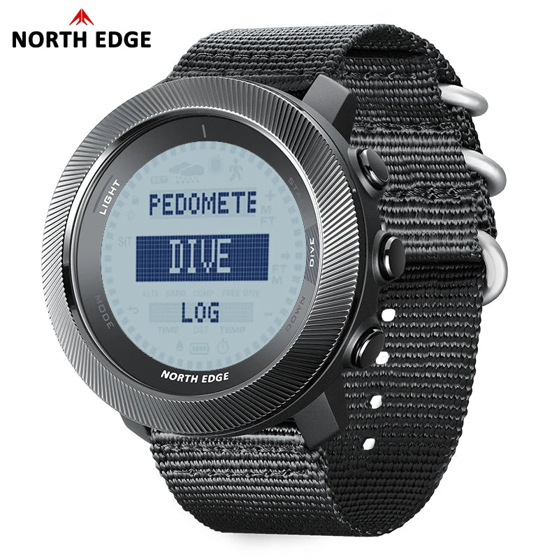 NORTH EDG APACHE-D Men's Digital Free Dive Watch Outdoor Sport Watches Altitude Barometer Compass World Time Waterproof 100M