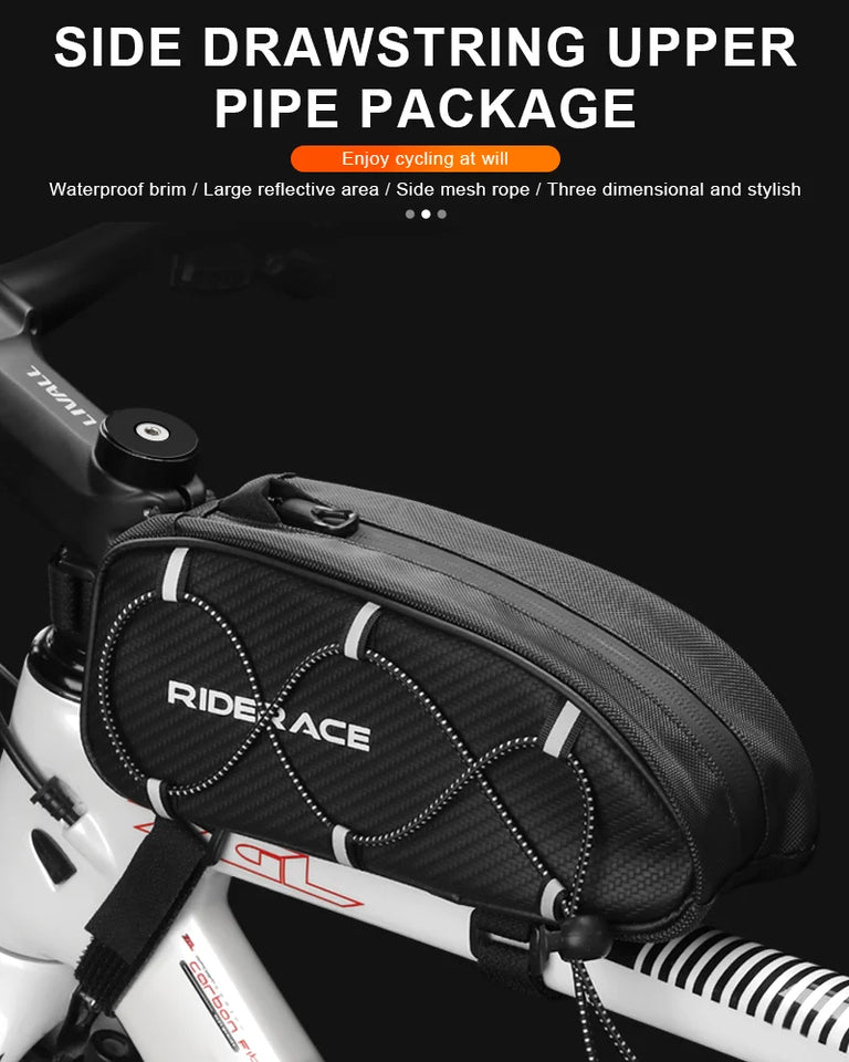 RIDERACE Bicycle Top Tube Bag Portable PU Rainproof Waterproof MTB Gravel Bike Handlebar Front Bag Road Cycling Accessories