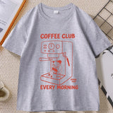 Coffee Club Every Morning Graphic T Shirt Espresso Machine Cozy Coffee Lover Tee Shirt Casual Cotton Short Sleeve Streetwear