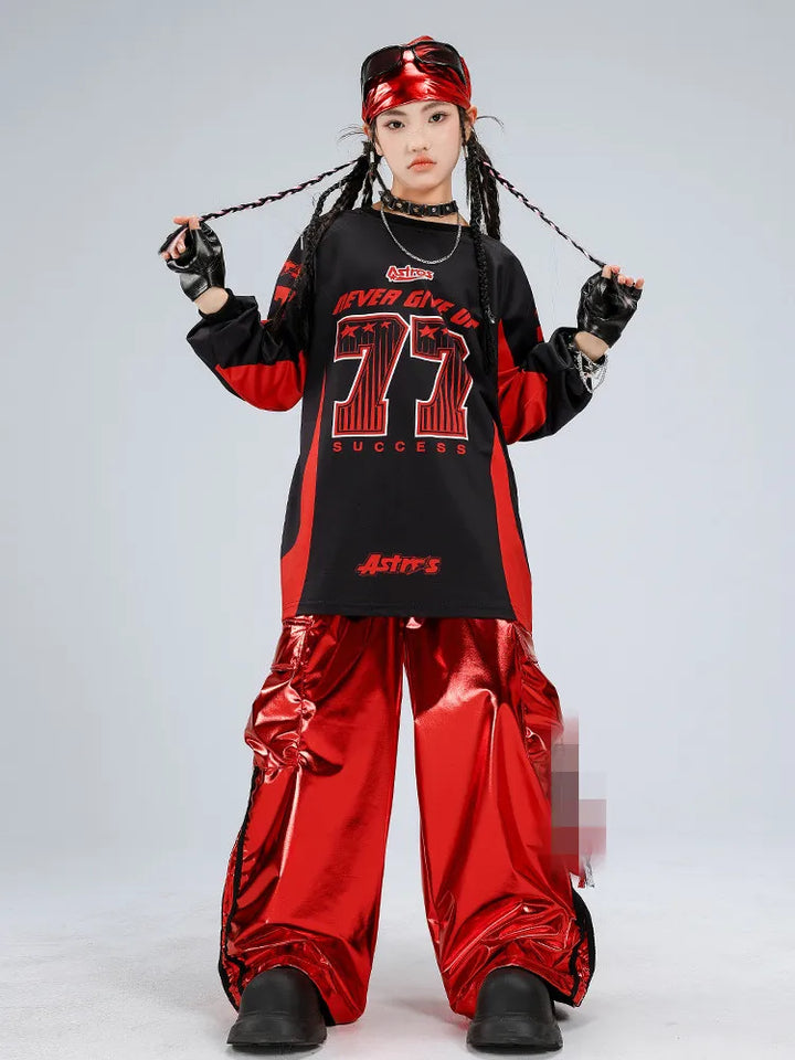 Boys Hip Hop Sweatshirt Shiny Vest Street Dance Cargo Pants Girls K-pop Clothes Set Kid Hip Hop Jazz Costume Children Streetwear