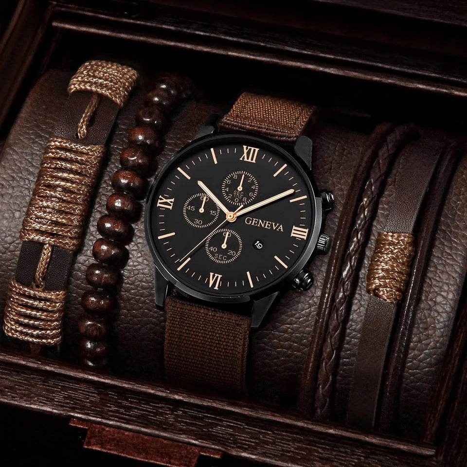 4/5PCS Fashion Men Watches Casual Male's Quartz Watch Bracelets Set Relogio Masculino Reloj Hombre（Without Box）