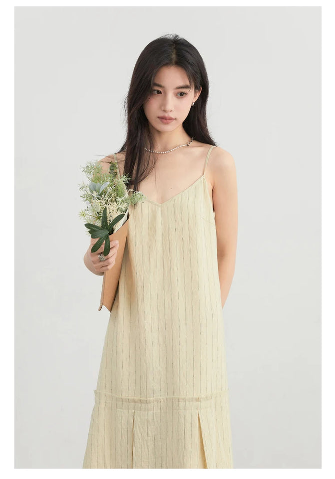 CHIC VEN Women Dress Sets Stripe Shirt Loose Casual Long Sleeve Sunscreen Blouses Camisole V-neck Dresses Spring Autumn 2025