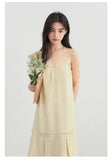 CHIC VEN Women Dress Sets Stripe Shirt Loose Casual Long Sleeve Sunscreen Blouses Camisole V-neck Dresses Spring Autumn 2025
