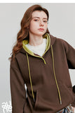 TOYOUTH Women Hoodies Sweatshirt 2025 Autumn New Contrasting Color Embroidery Splicing Hooded Pullover Tops