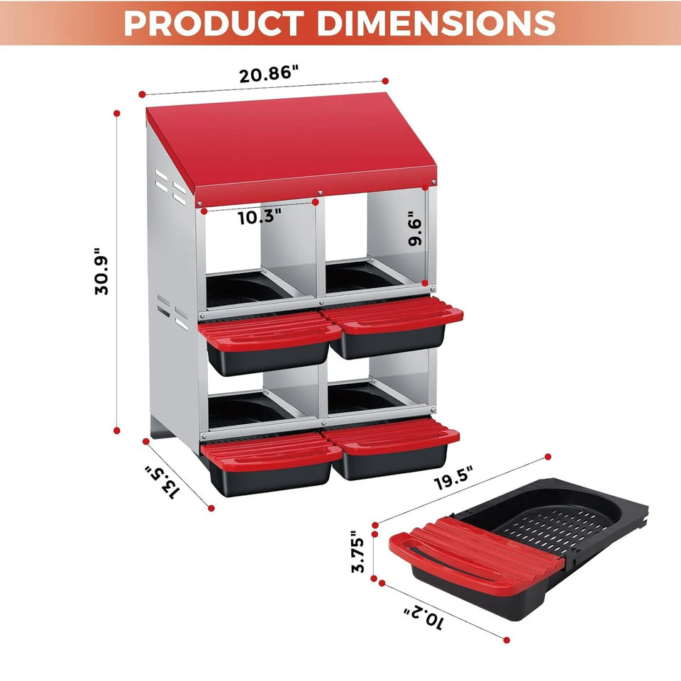 Multi-Compartment Metal Chicken Nesting Box Automatic Roll-Out Egg Collection Waterproof Steel Laying Box for Hens Ducks Rabbits