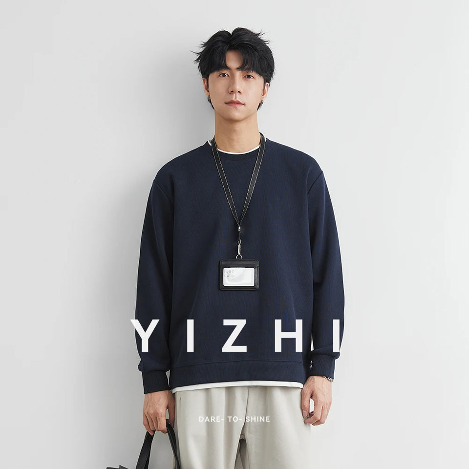 Men's Long Sleeve Casual Hoodie Loose Fit Round Neck White Top For Spring Autumn Versatile Sweatshirt Trendy Brand Men's Wear