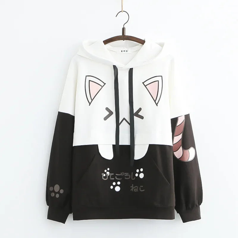 Harajuku Funny Women Hoodies 100% Cotton Winter Plus Fleece Cute Pink Anime Sweatshirt Teen Girl Kawaii Long Sleeve Y2K Hoodie