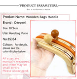 1Pc 20.5cm Wood Purse Frame Wooden Bead Bag Handles Metal Screws Wallet Closure Clip Kiss Clasp DIY Handmade Bags Accessories