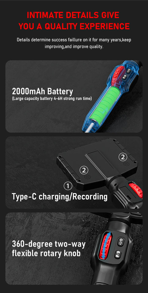 Two-Way Articulating Borescope Camera with Light: 3.9mm/6mm Industrial Endoscope Inspection Camera with Automotive Inspection