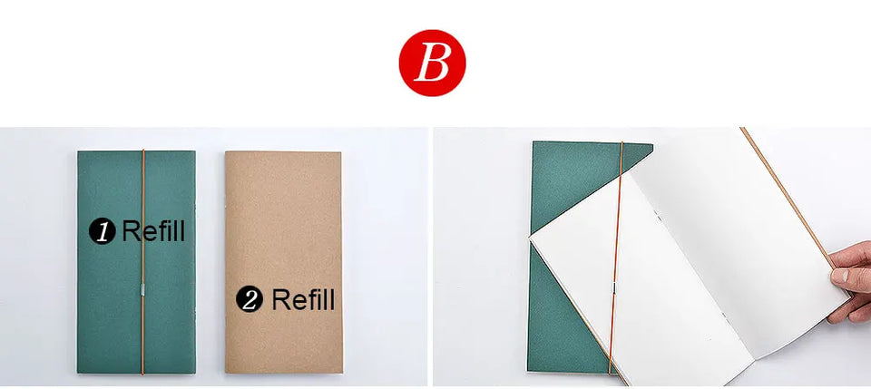 Refillable Leather Travel Notebooks Diary, Retro Handmade Leather Portable Travel Journals Sketchbook for School Office Supplies