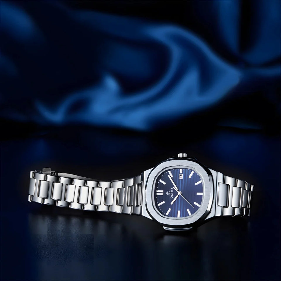 OGEDA 2024 new 40MM square men's quartz watch glass stainless steel waterproof 3Bar luminous C3 reloj hombre watches for men