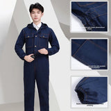 Thickened one-piece denim workwear, wear-resistant labor protection clothing, men's dust-proof auto repair crew clothing, workwe