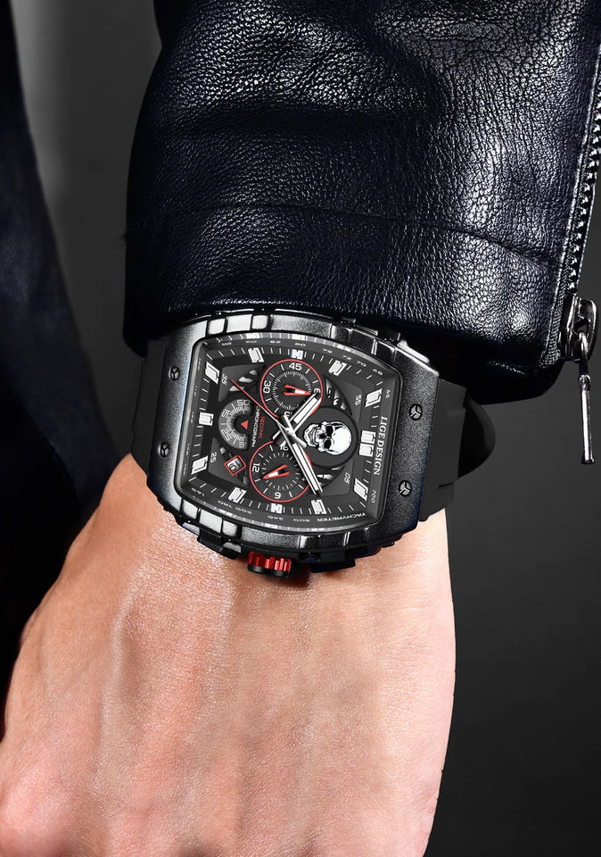 LIGE Brand Mens Watch Skeleton Skull Dial Sports Military Watches Men Fashion Luxury Waterproof Quartz Watch Chronograph Relogio