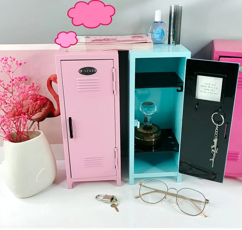 Iron Storage Box Dormitory Storage Cosmetics Paper Money Keys Bank Cards and Other Desktop Small Items Mini Locker Cabinet