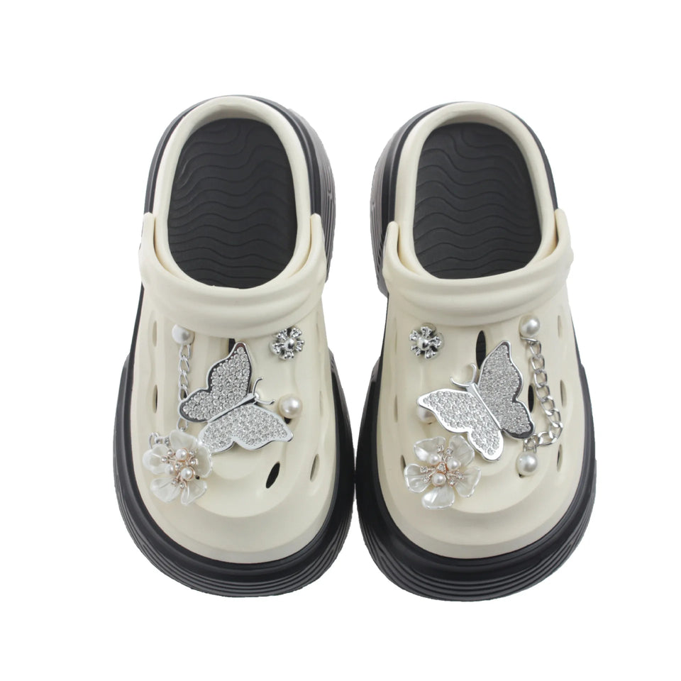 Fashion Beach Garden Shoes DIY Women's Hole Shoes 8cm Sandal Slippers Cartoon Accessories Hole Slippers Shoes for Students Girls