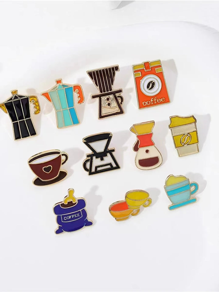 Coffee Cup Collection Enamel Pins Custom Coffee Machine Beans Mug Brooches Lapel Badges Party Jewelry Gifts Wholesale