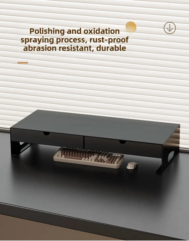 Carbon Steel Monitor Stand with Drawer Desktop Riser Shelf for Computer Office Desk Organizer Ergonomic Workspace Solution